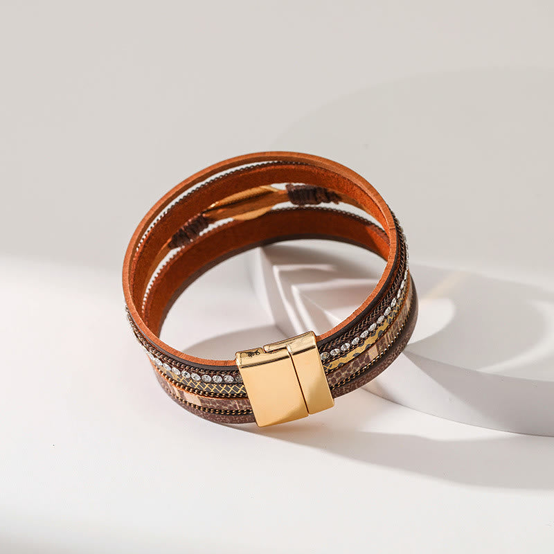 Bracelet Olivenorma en similicuir motif léopard avec zircon et mauvais œil