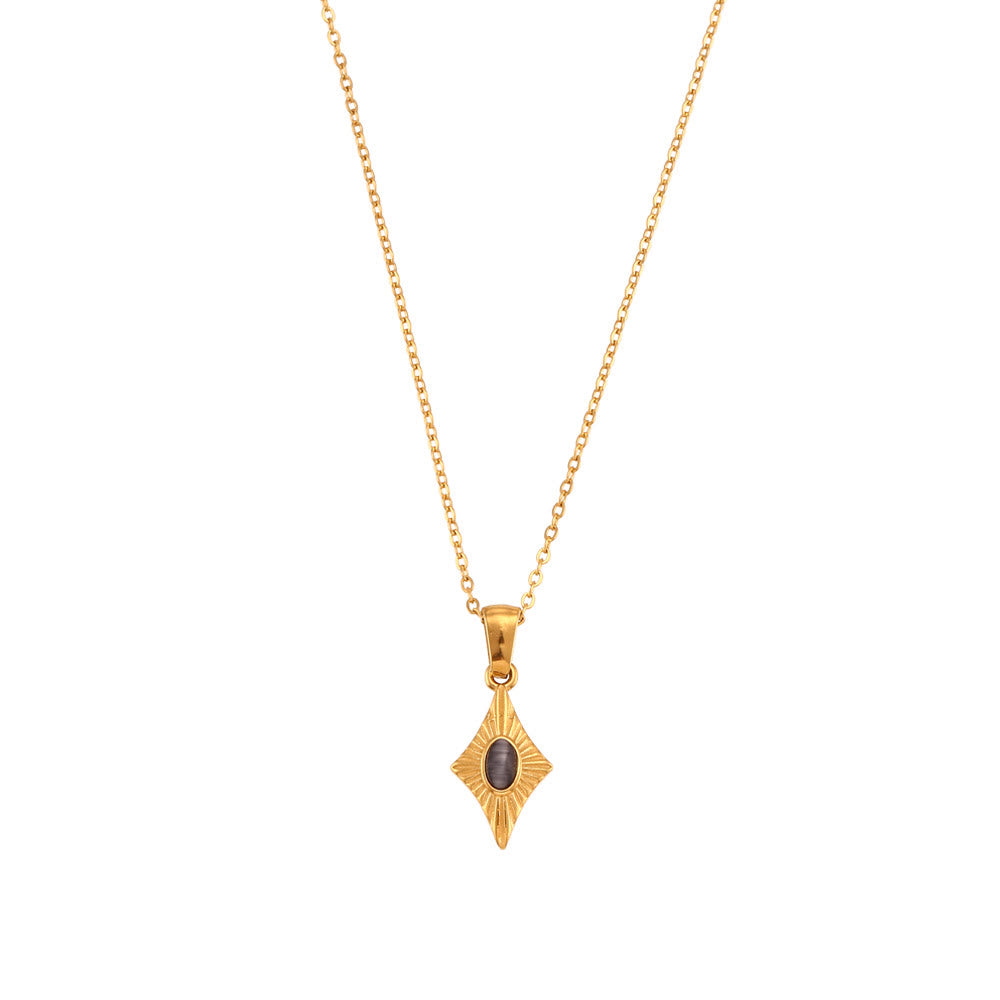 Collier pendentif en acier inoxydable avec œil de chat Olivenorma