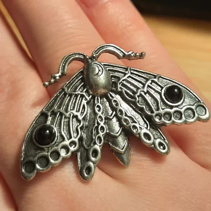 Bague sorcière papillon de nuit avec pierres précieuses Olivenorma