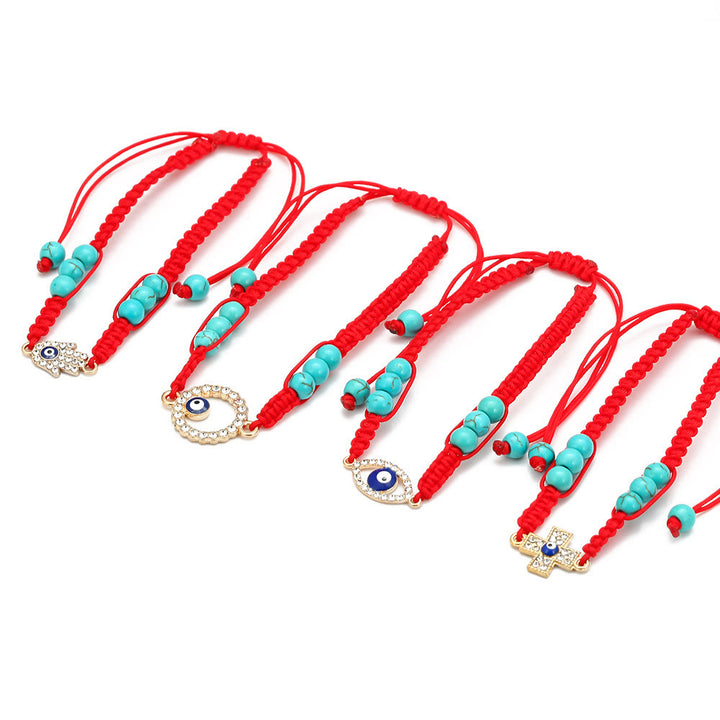 Bracelet tressé ajustable Olivenorma en zircon blanc turquoise contre le mauvais œil