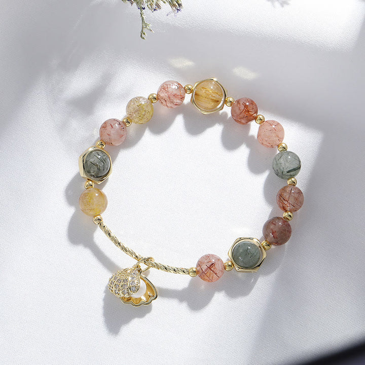 Bracelet pendentif coquillage en perles de quartz rutile couleur Olivenorma 