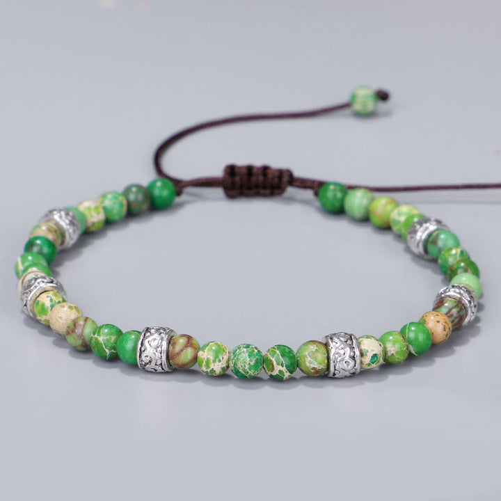 Bracelet tressé en perles de pierre impériale multicolore naturelle Olivenorma 