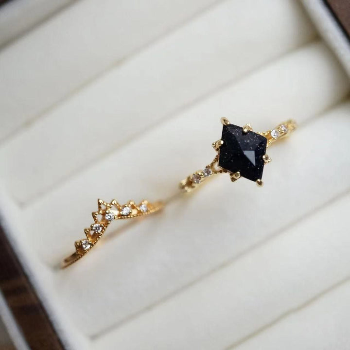 Bague couronne à double rangée de zircons blancs et de grès bleu Olivenorma