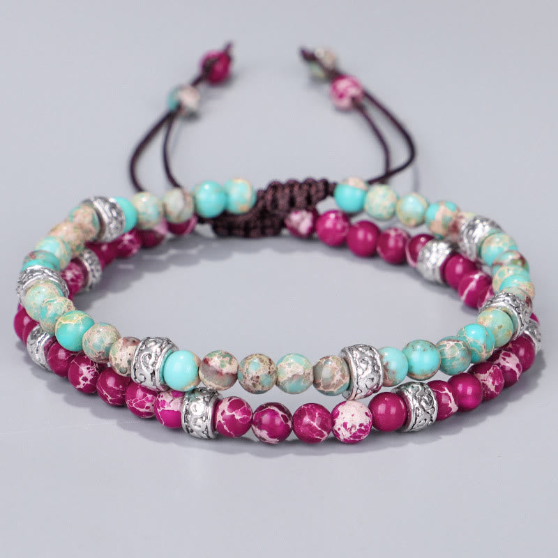 Bracelet tressé en perles de pierre impériale multicolore naturelle Olivenorma 