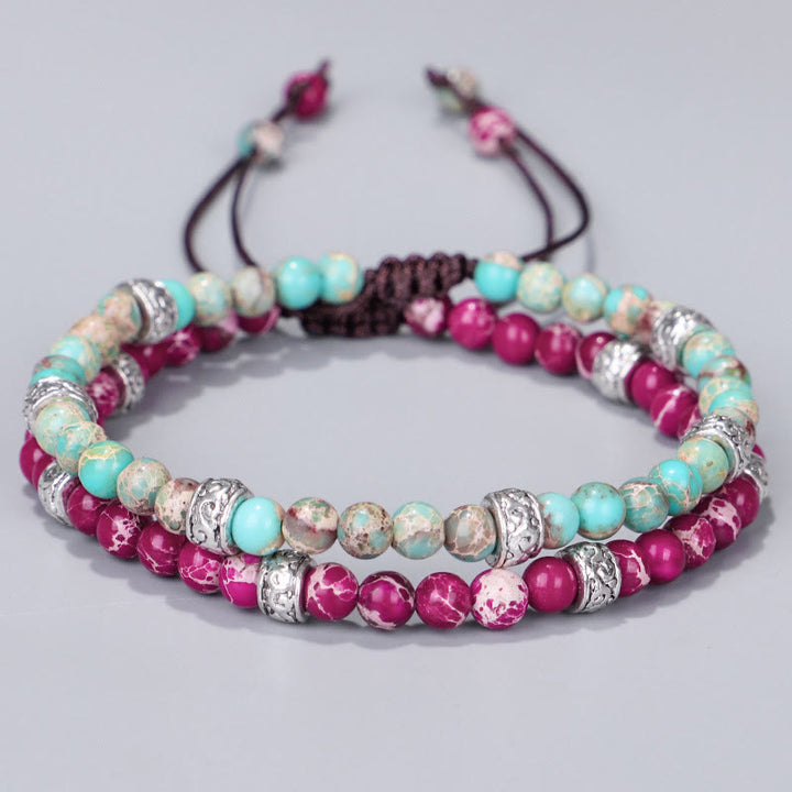 Bracelet tressé en perles de pierre impériale multicolore naturelle Olivenorma 
