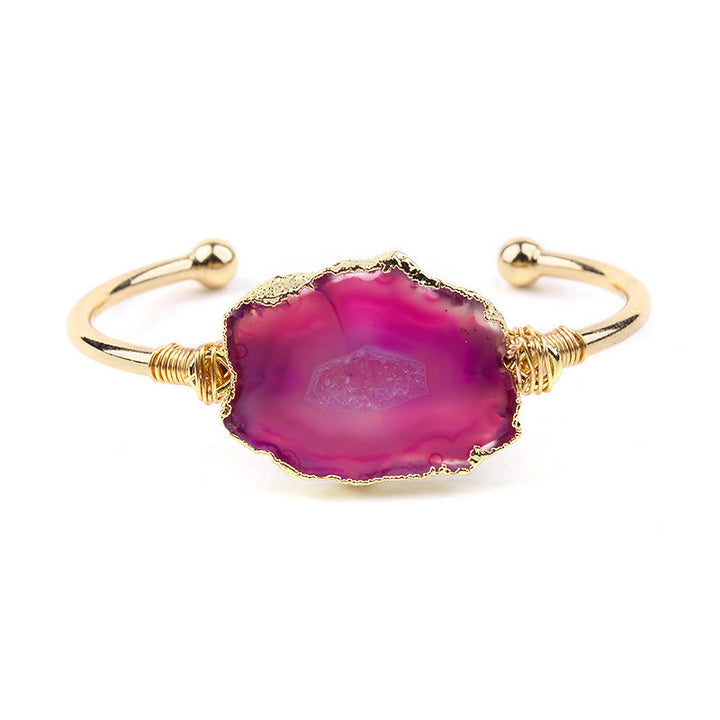 Bracelet fait main en pierre naturelle d'agate irrégulière enroulée en grappe