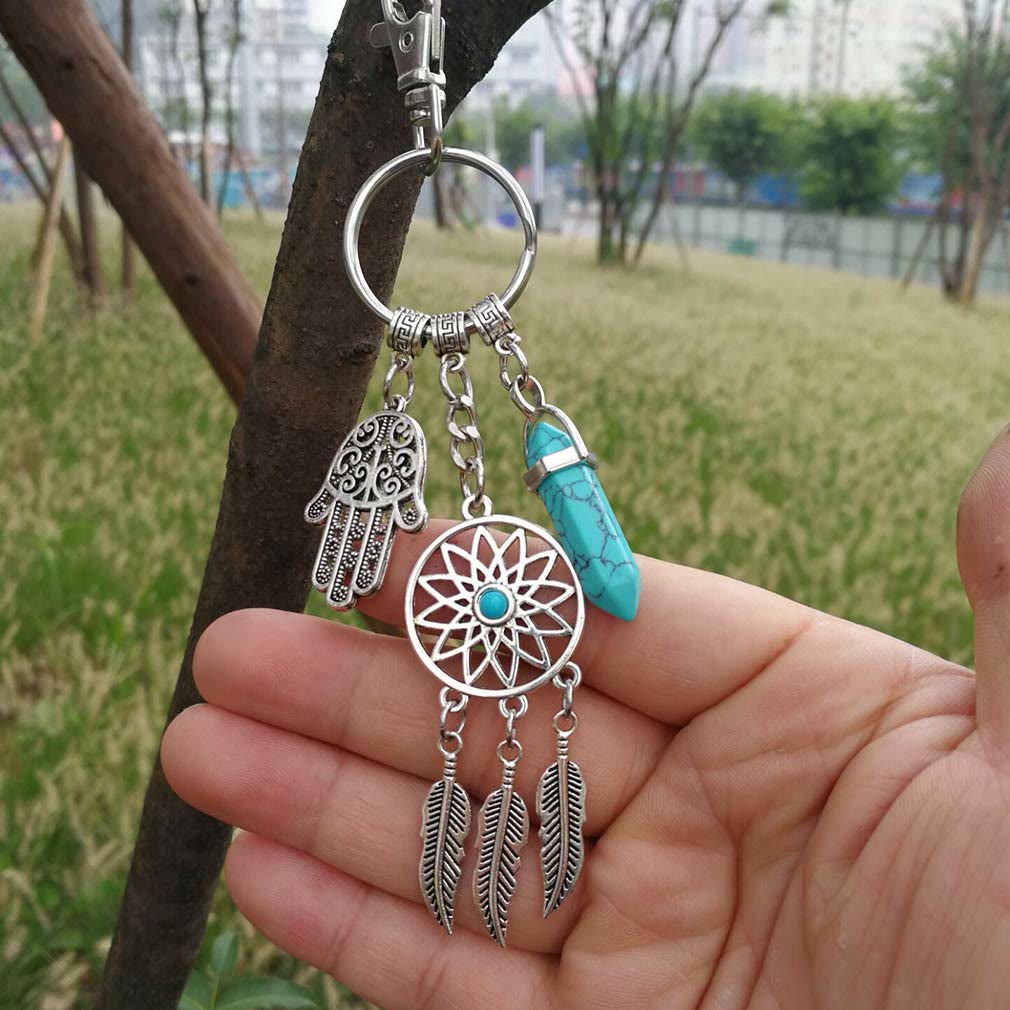Pendentif attrape-rêves en pierres précieuses naturelles Olivenorma Porte-clés Hamsa 