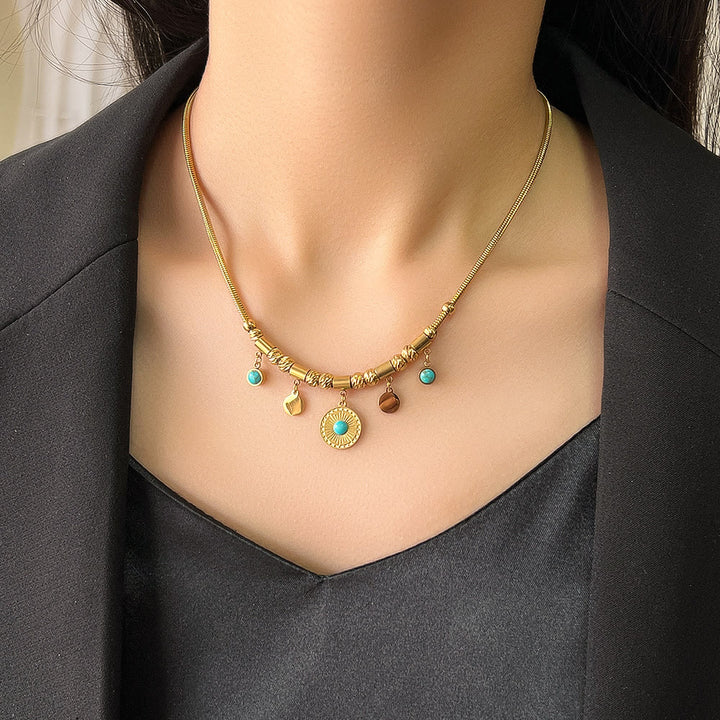 Collier bracelet enroulé fantaisie mauvais œil turquoise doré Olivenorma