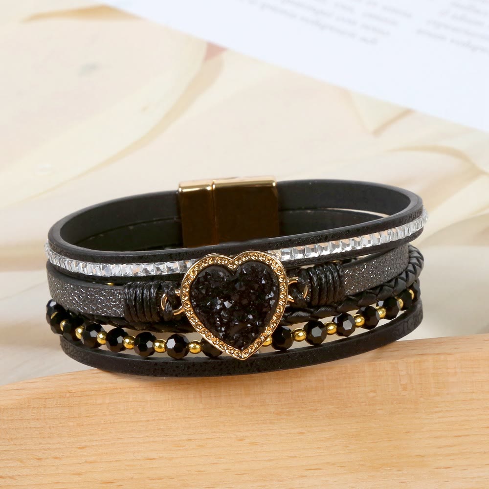 Bracelet en cuir tressé multicouche en forme de cœur Olivenorma
