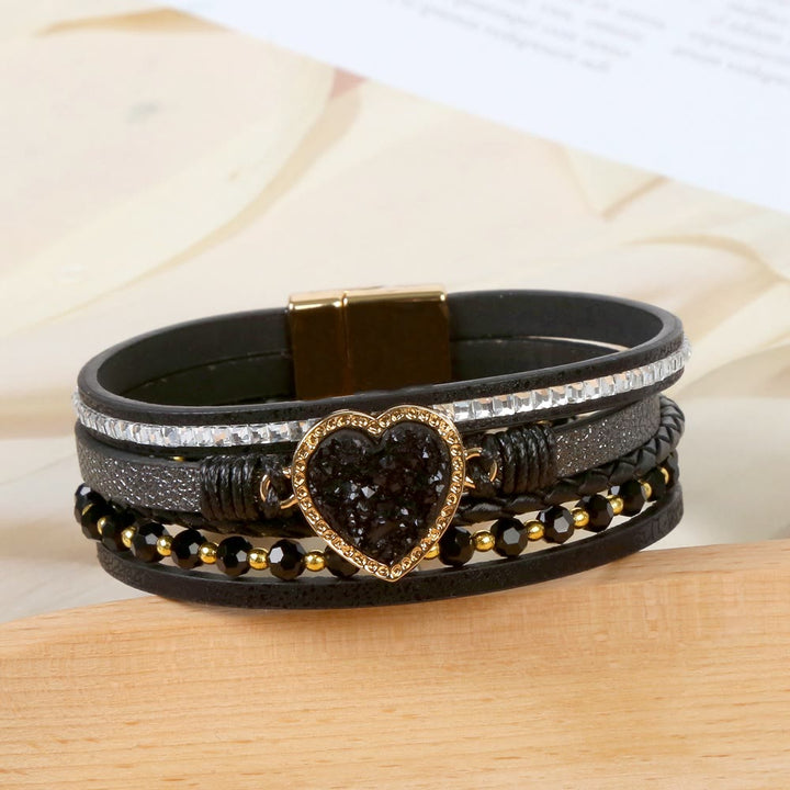 Bracelet en cuir tressé multicouche en forme de cœur Olivenorma