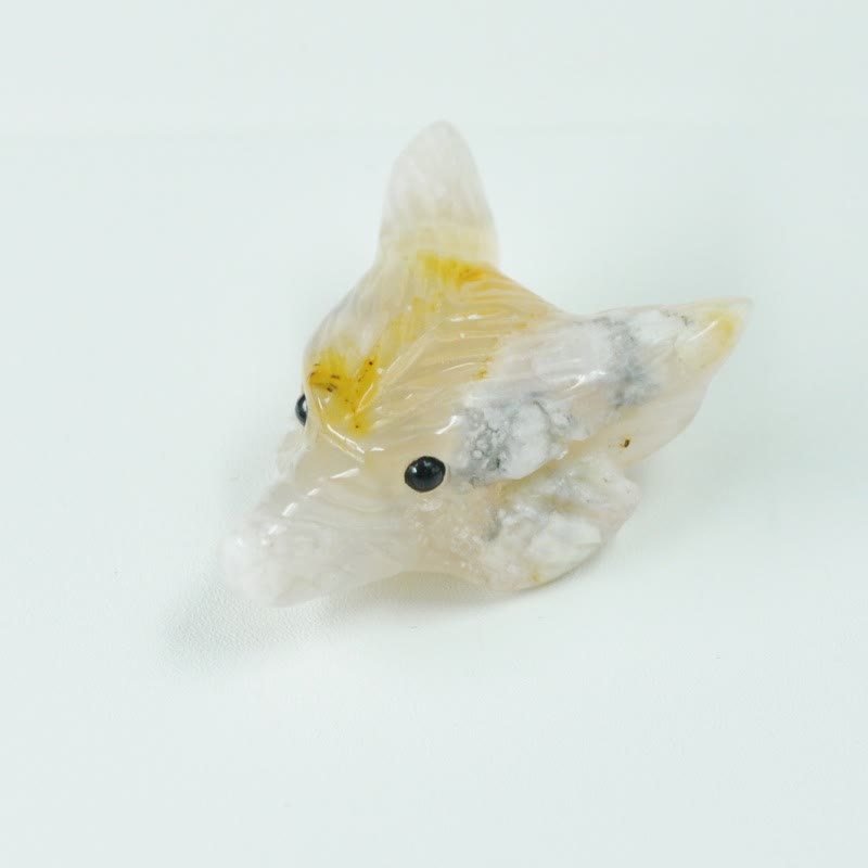 Tête de loup sculptée en cristal naturel Olivenorma, accessoire de décoration en pierres précieuses
