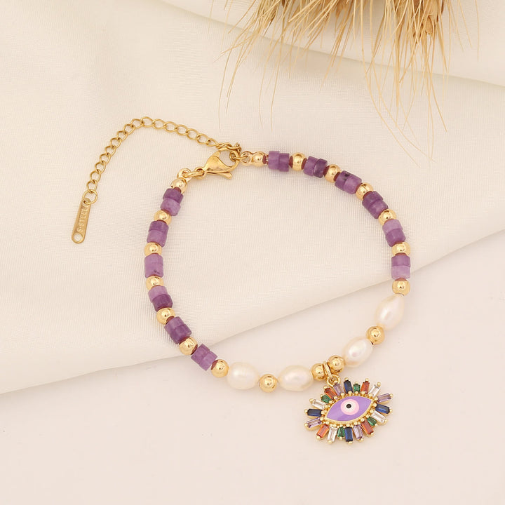 Bracelet en cuivre et perles d'eau douce en pierre naturelle Olivenorma