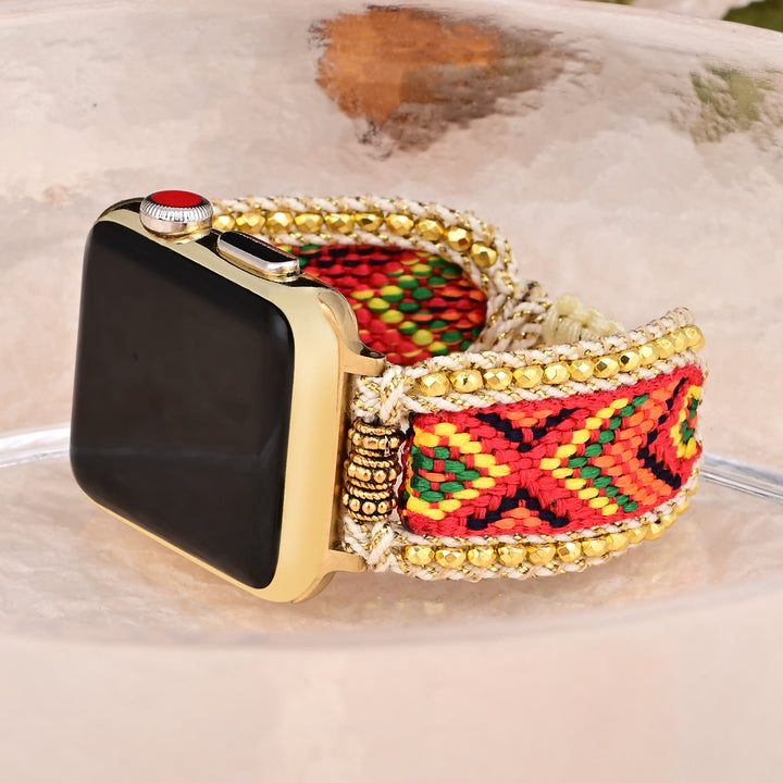 Bracelet de montre Apple Watch tressé en nylon orange rouge avec zircon doré Olivenorma 
