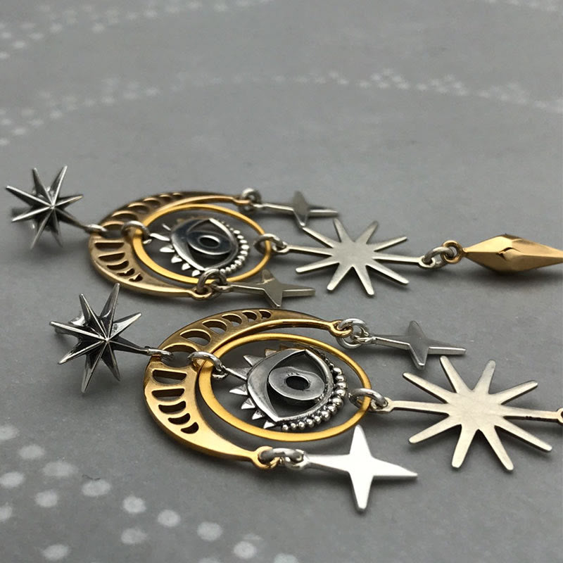 Boucles d'oreilles Olivenorma Evil Eye Étoile Lune Sorcière