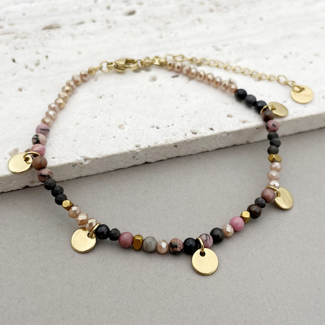 Bracelet à breloques en forme de disque en titane avec perles en pierre naturelle Olivenorma
