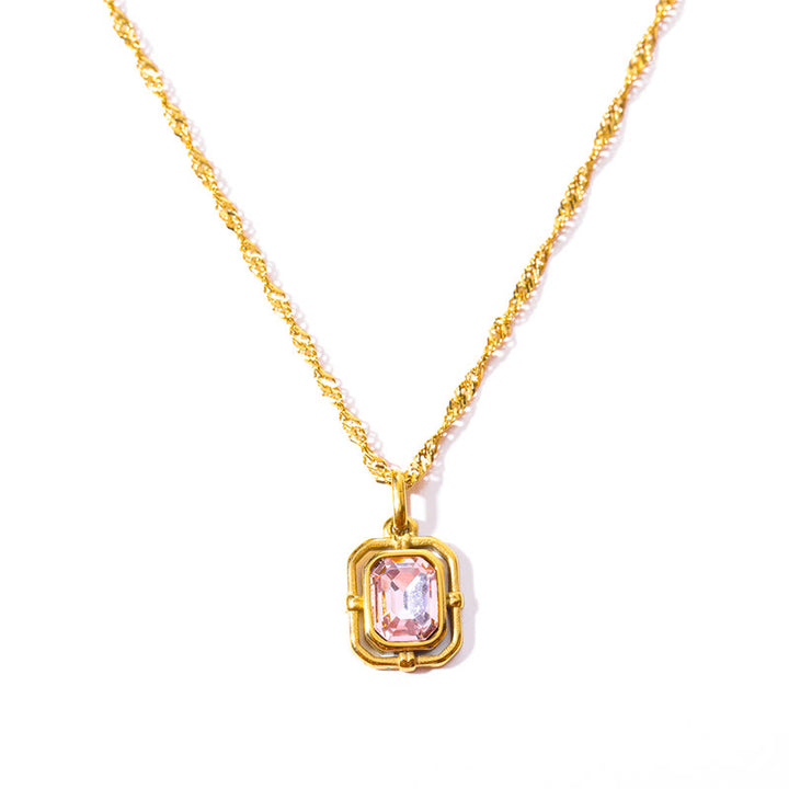 Collier en acier titane et zircon carré avec chaîne ondulée Olivenorma 