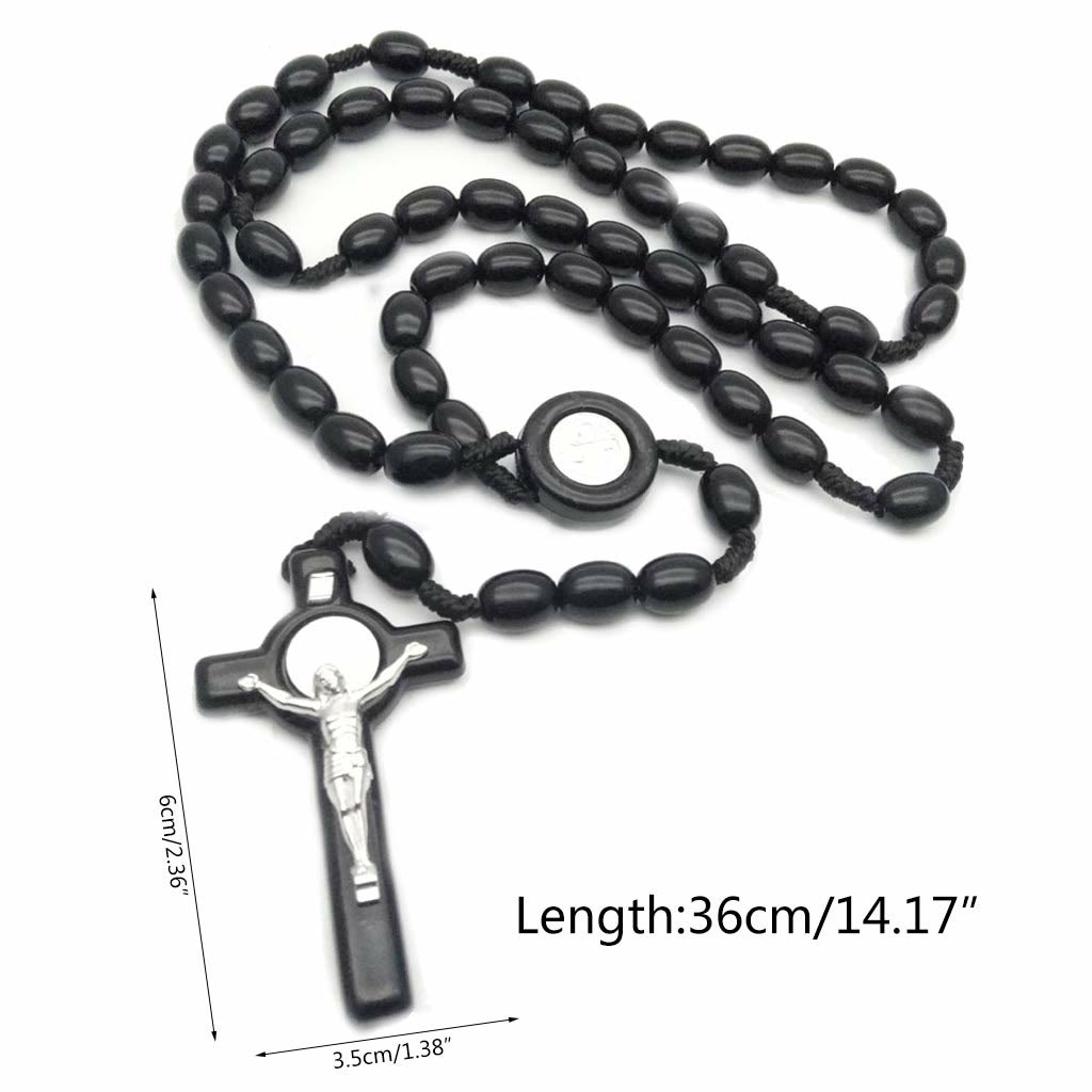 Collier chapelet et croix en perles de bois Olivenorma 
