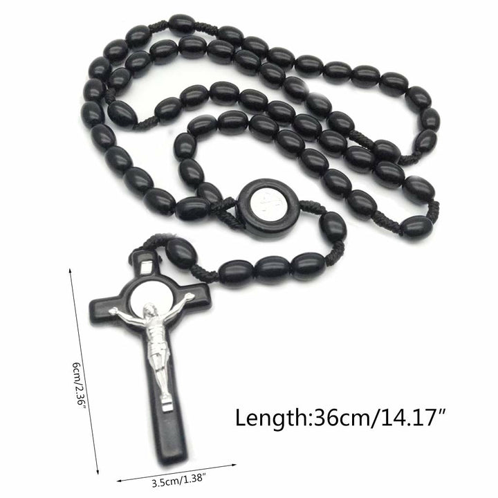 Collier chapelet et croix en perles de bois Olivenorma 