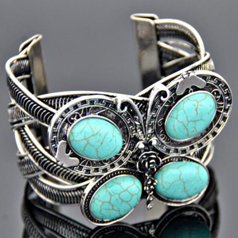 Bracelet manchette papillon en pierre turquoise de grande taille Olivenorma 