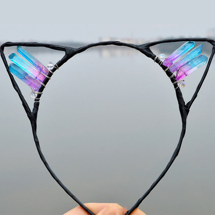 Serre-tête avec oreilles de chat en cristal électrolytique Olivenorma