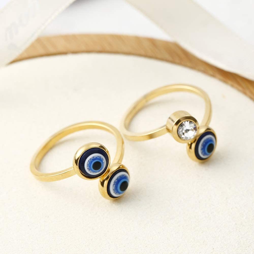 Bague Olivenorma en plaqué or avec zircon blanc et mauvais œil pour femme