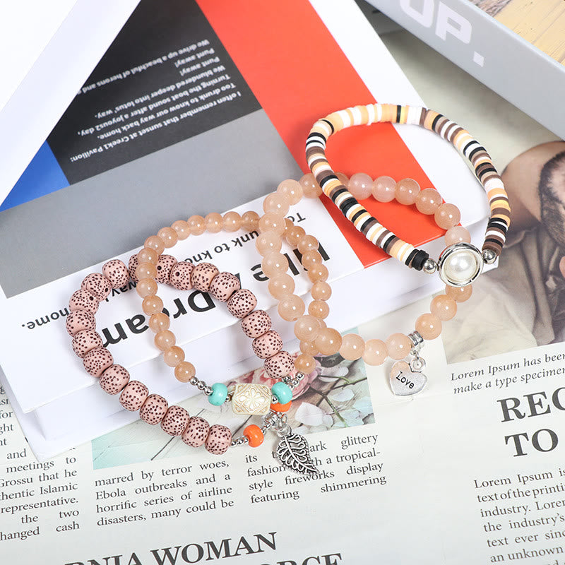 Ensemble de bracelets à breloques en forme de cœur et de feuille Olivenorma 