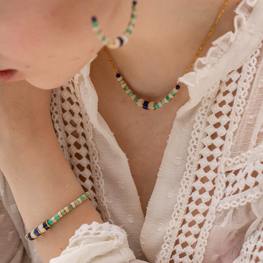 Ensemble de bijoux en pierre empereur agalmatolite et lapis-lazuli Olivenorma