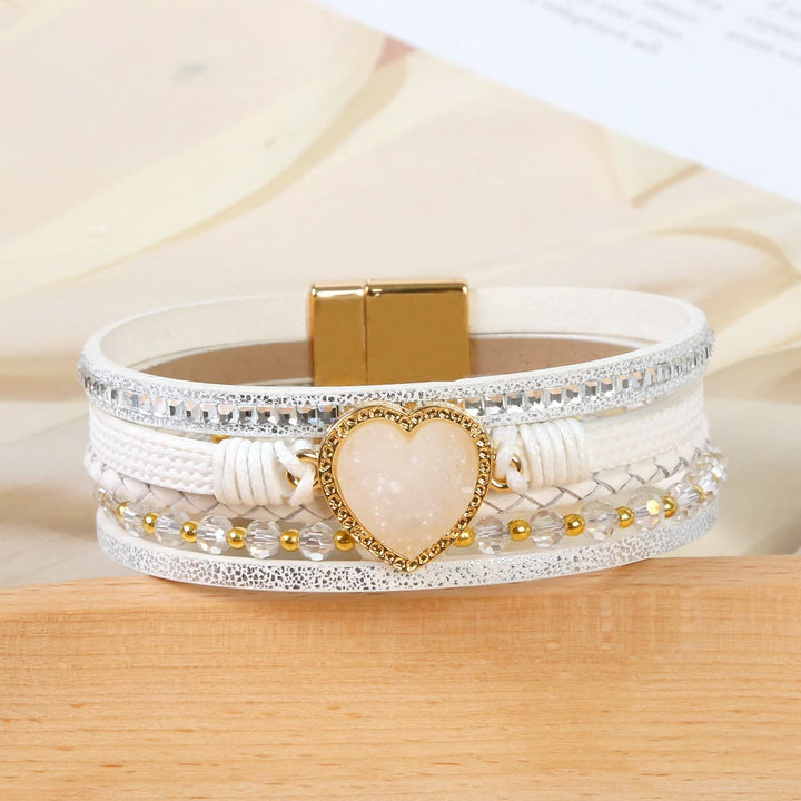 Bracelet en cuir tressé multicouche en forme de cœur Olivenorma