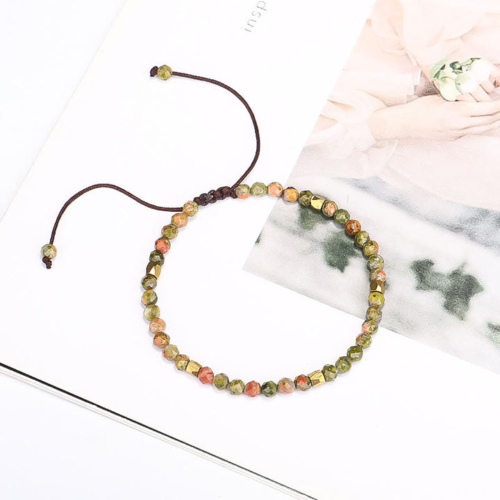 Bracelet ajustable tressé en perles d'unakite à facettes Olivenorma 