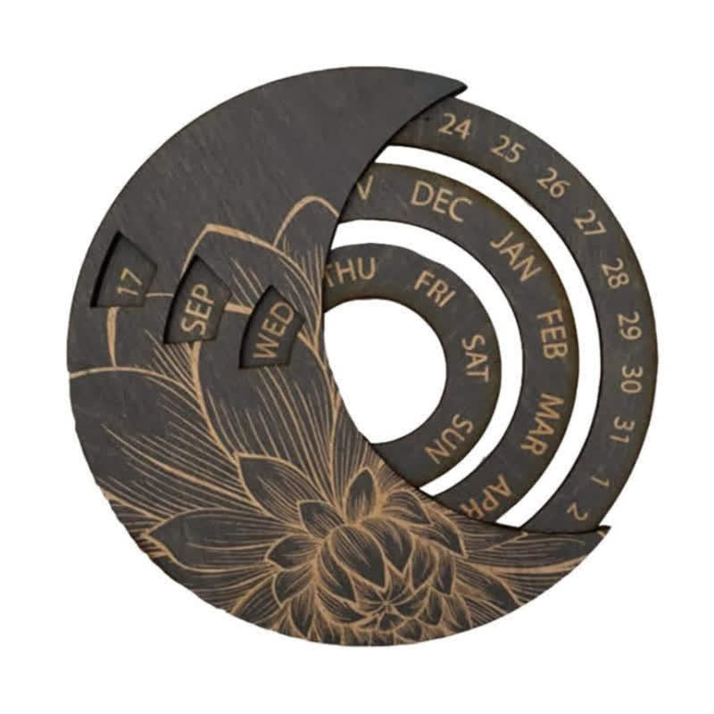Calendrier perpétuel en forme de croissant de lune en bois avec cercle Olivenorma pour décoration murale