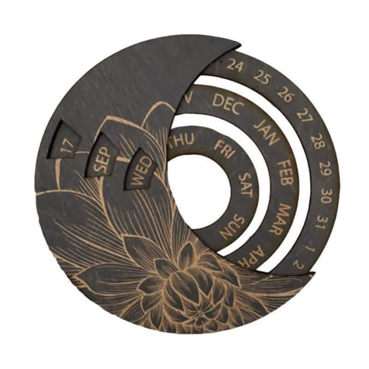 Calendrier perpétuel en forme de croissant de lune en bois avec cercle Olivenorma pour décoration murale