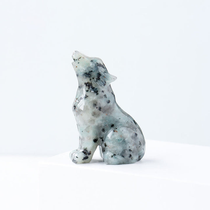 Décoration en pierre précieuse sculptée en forme de loup en cristal Olivenorma de 2 po
