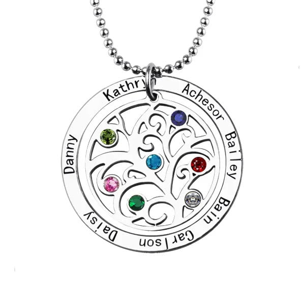 Collier avec pierre de naissance gravée du nom de l'arbre de vie Olivenorma 