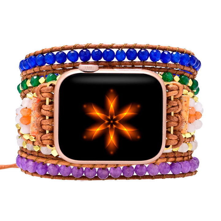 Bracelet de montre Apple tissé à la main en perles de cristal naturel Olivenorma