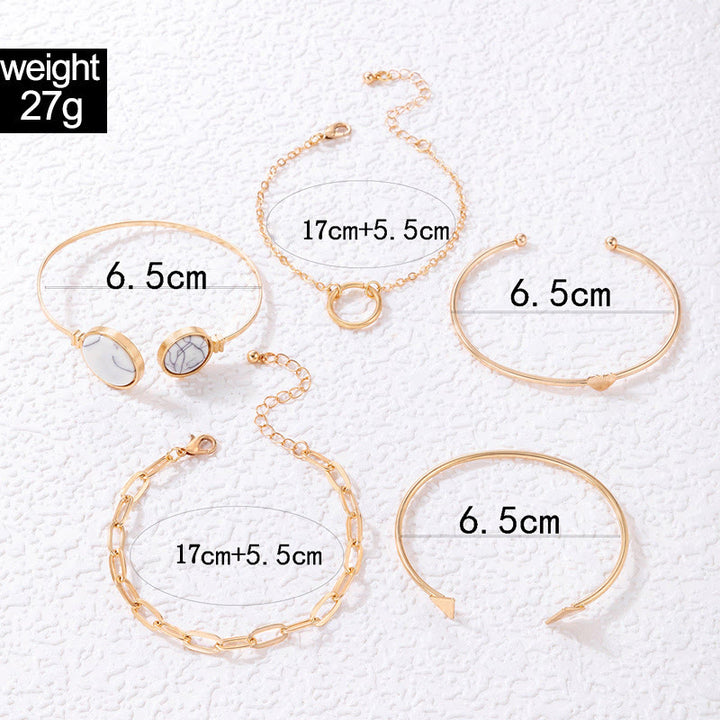 Ensemble de cinq bracelets ouverts en alliage de pierre naturelle Olivenorma 