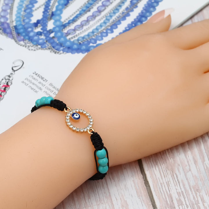 Bracelet tressé ajustable Olivenorma en zircon blanc turquoise contre le mauvais œil
