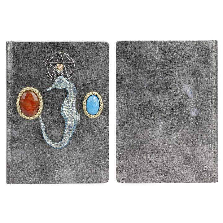 Carnet décoratif à motif hippocampe turquoise et agate rouge Olivenorma