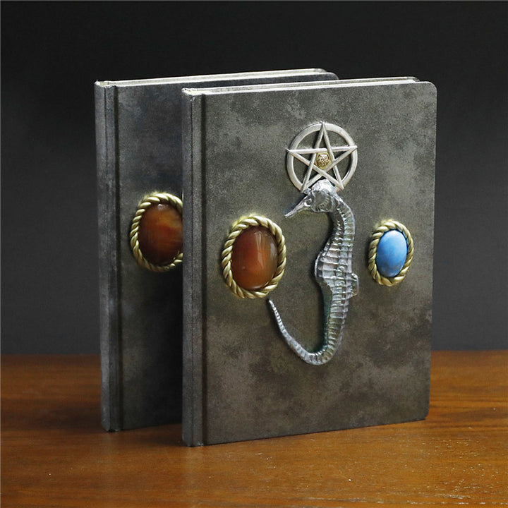 Carnet décoratif à motif hippocampe turquoise et agate rouge Olivenorma