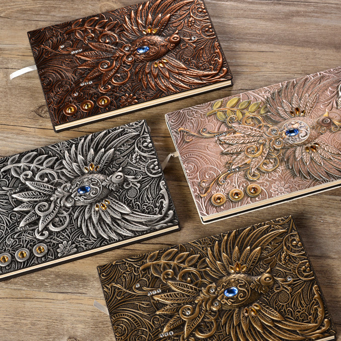 Carnet de notes en cuir gaufré Phoenix en pierre de cristal Olivenorma