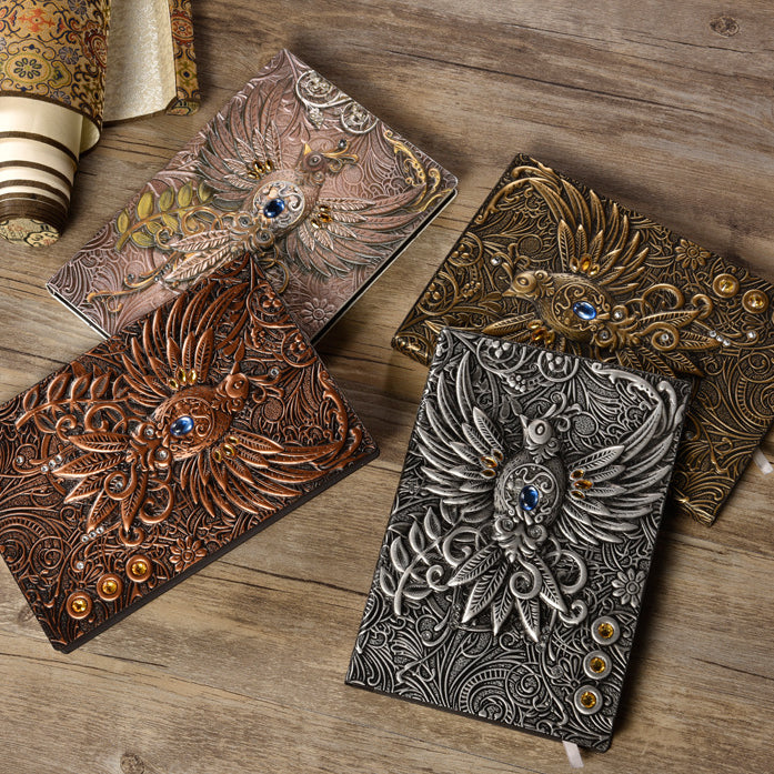 Carnet de notes en cuir gaufré Phoenix en pierre de cristal Olivenorma