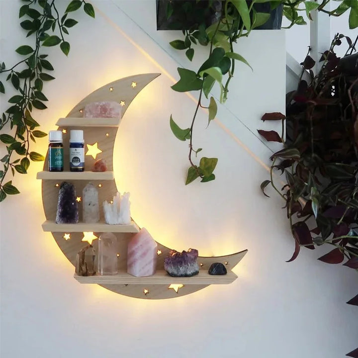 Étagère en bois et cristal clair Crescent Moon Olivenorma - Bois de Lune et de Lumière - image 0
