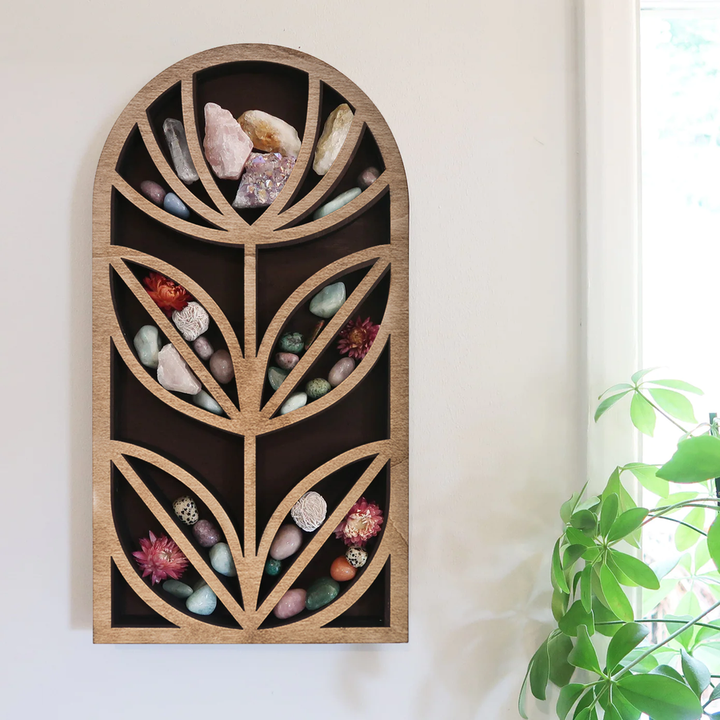 Étagère à fleurs en cristal et bois clair Olivenorma du milieu du siècle