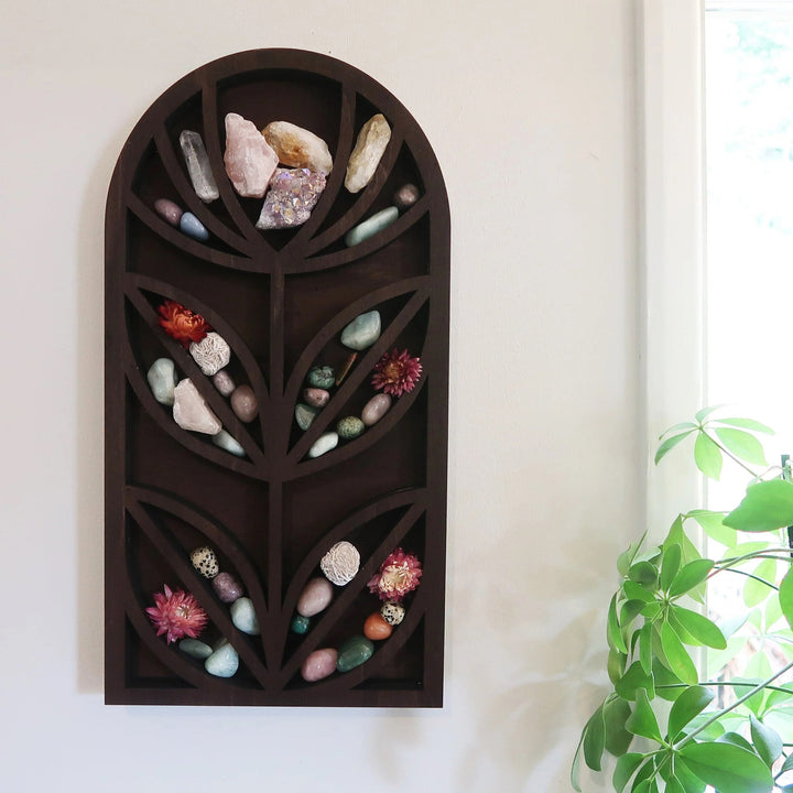 Etagère à fleurs en cristal et bois foncé Olivenorma du milieu du siècle
