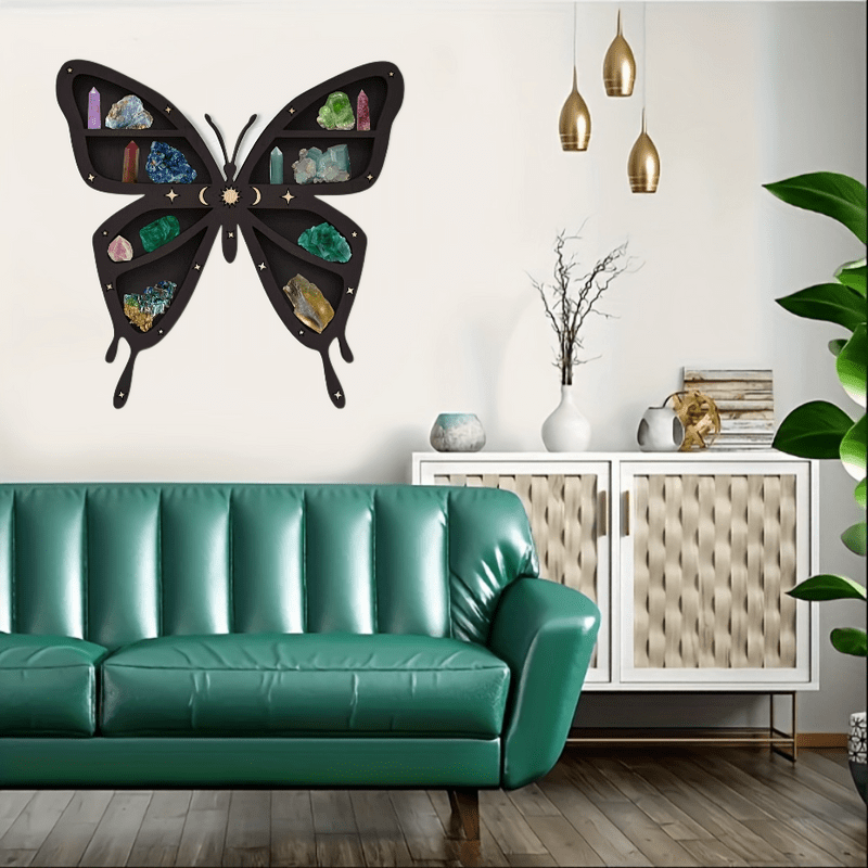 Etagère en cristal en bois foncé avec papillons, lune et étoiles Olivenorma