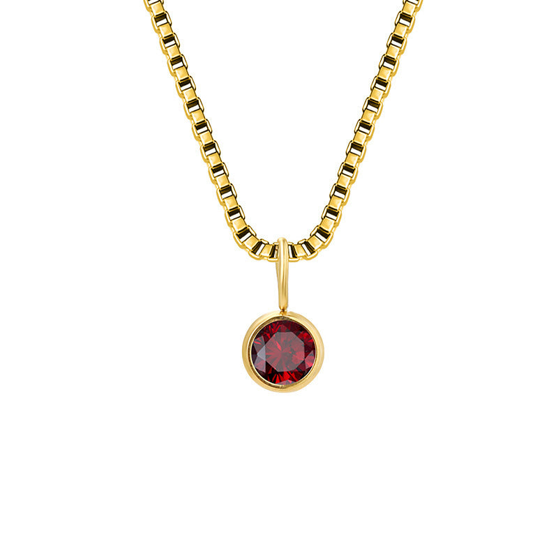 Collier Olivenorma en acier titane et zircon avec pierre de naissance de 8 mm 