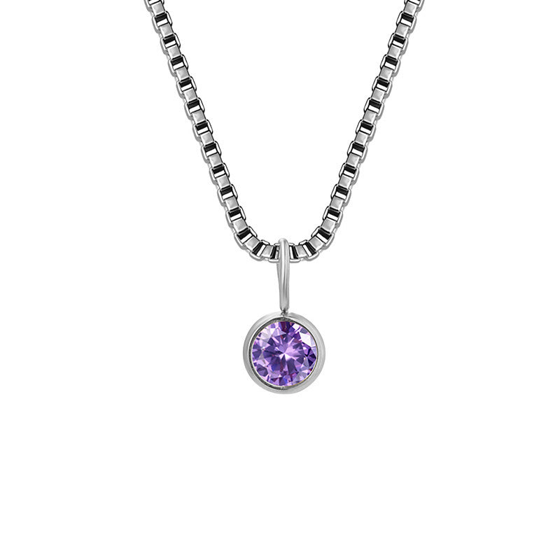 Collier Olivenorma en acier titane et zircon avec pierre de naissance de 8 mm 