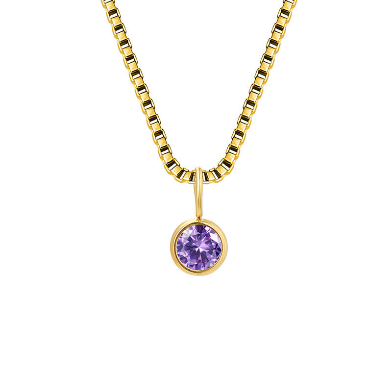 Collier Olivenorma en acier titane et zircon avec pierre de naissance de 8 mm 