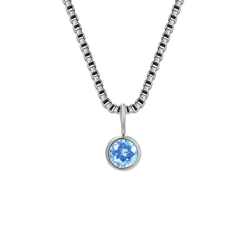 Collier Olivenorma en acier titane et zircon avec pierre de naissance de 8 mm 