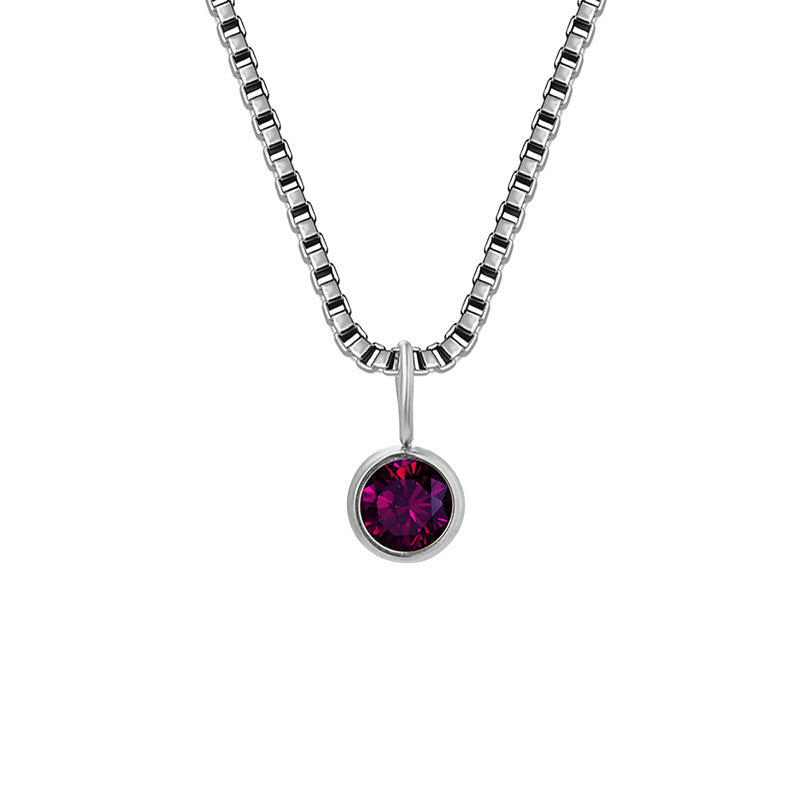 Collier Olivenorma en acier titane et zircon avec pierre de naissance de 8 mm 