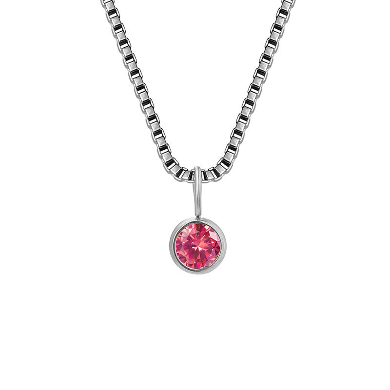 Collier Olivenorma en acier titane et zircon avec pierre de naissance de 8 mm 